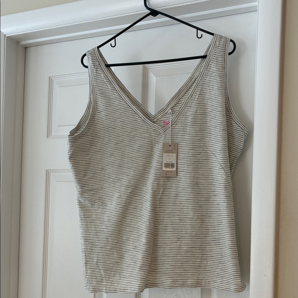 Boden Black and White Striped Tank Top